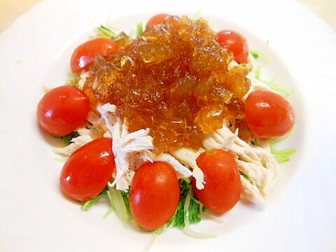 ☆水菜と蒸し鶏のポン酢ジュレサラダ☆